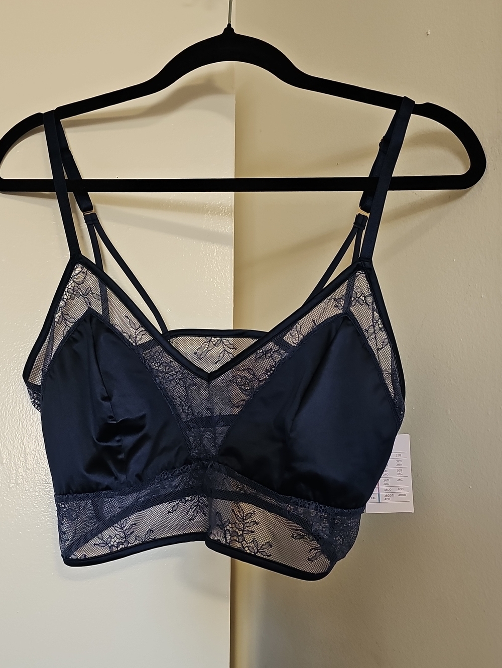 NWT Auden Lace Unlined Bralette Navy Blue Size Large
